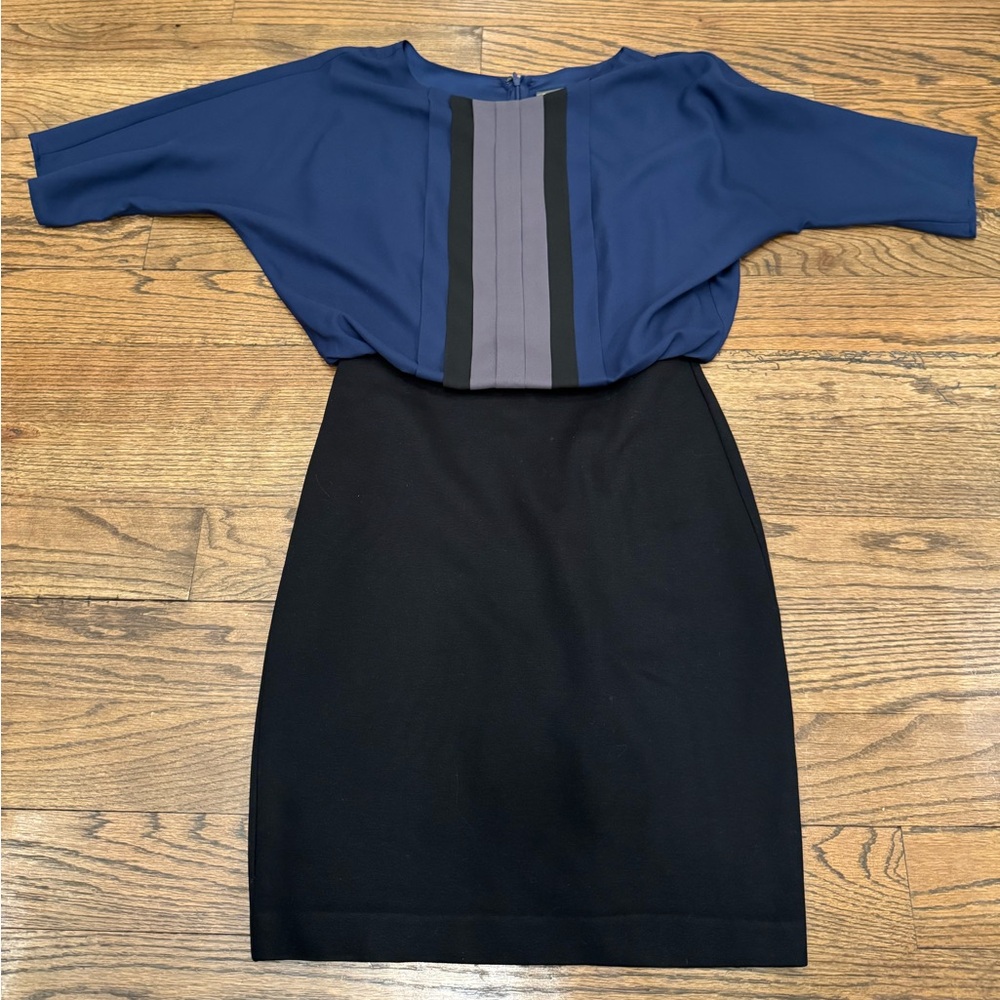 Taylor Size 2 Navy Black Colorblock Sheath Dress Dolman Sleeve Back Drape